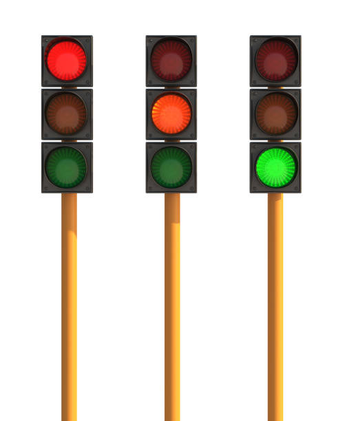 istock Three Isolated Traffic Light, Red, Orange and Green State 150947571