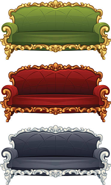 Sofa Vintage sofa on a white background couch arm rest stock illustrations