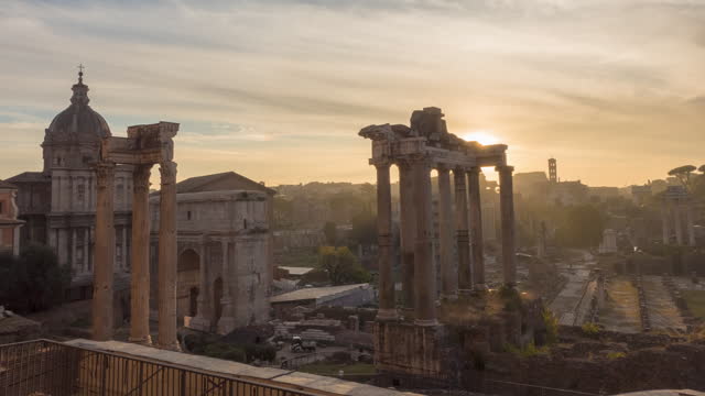 Time-lapse of Roman Forum ruins a famous ancient travel landmark of Rome, Italy.