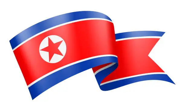 Vector illustration of North Korea flag Ribbon - Vector Stock Illustration