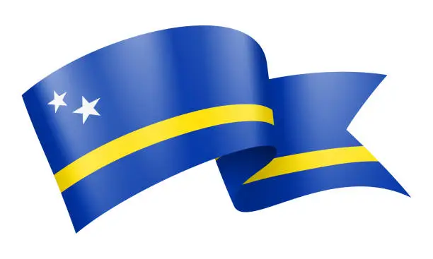Vector illustration of Curacao flag Ribbon - Vector Stock Illustration