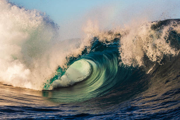 istock Bright blue ocean wave breaking powerfully over shallow reef 1509517084