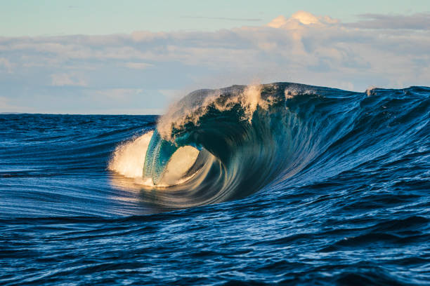 istock Bright blue abstract ocean wave breaking over shallow reef in golden morning light 1509518183