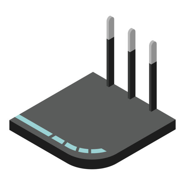 Router isometric icon. Vector wifi router, internet modem for web design isolated on white background Router isometric icon. Vector wifi router, internet modem for web design isolated on white background. access point router stock illustrations