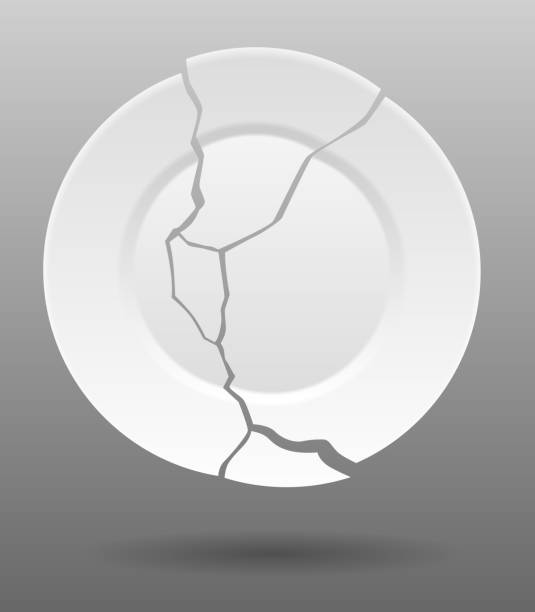 istock Broken white plate. Shattered food plate, cracked porcelain dish. Dishware with damage. Icon isolated on white background. Vector illustration 1509573673