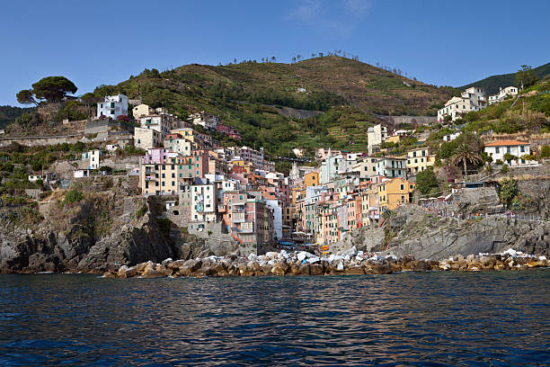 riomaggiore, cinco tierras, italia - european culture riomaggiore europe night fotografías e imágenes de stock