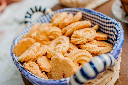 Basket of butter cookies. Butter cookies.