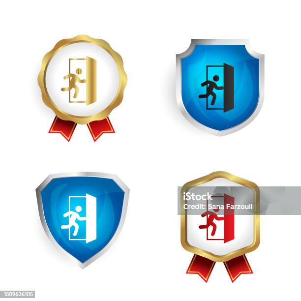 Safe Exit Abstract Abstract Emergency Exit Badge And Label Collection Stock Illustration ...