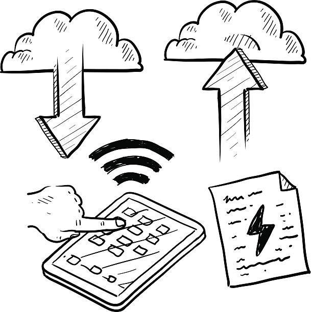 ilustrações, clipart, desenhos animados e ícones de nuvem computação móvel ou informações regime de vetor - retrieval