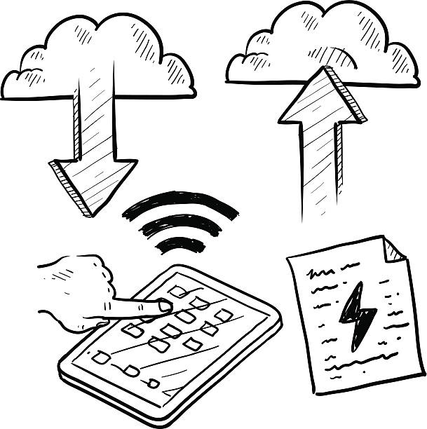 облачные вычисления и мобильный информации схема векторные - data mobility downloading digital tablet stock illustrations