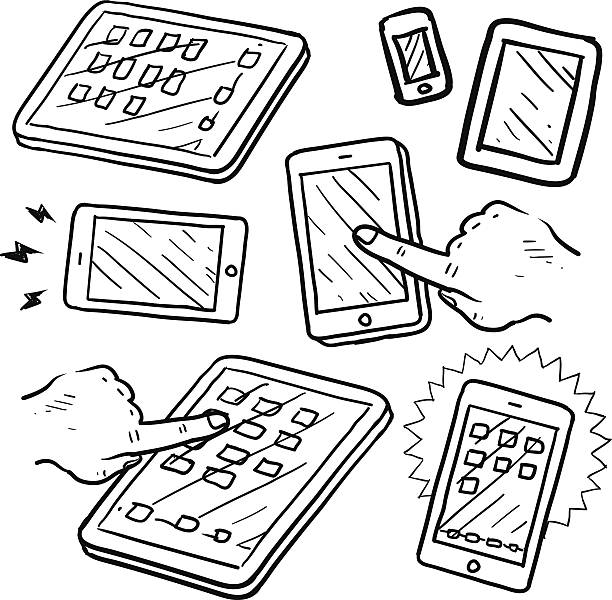 ilustrações de stock, clip art, desenhos animados e ícones de dispositivos de telemóveis, tablets e smartphones vetor esboços - smart phone mobility computer icon concepts