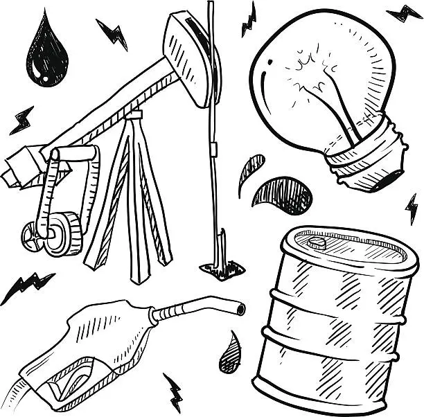 Vector illustration of Fossil fuels objects vector sketch