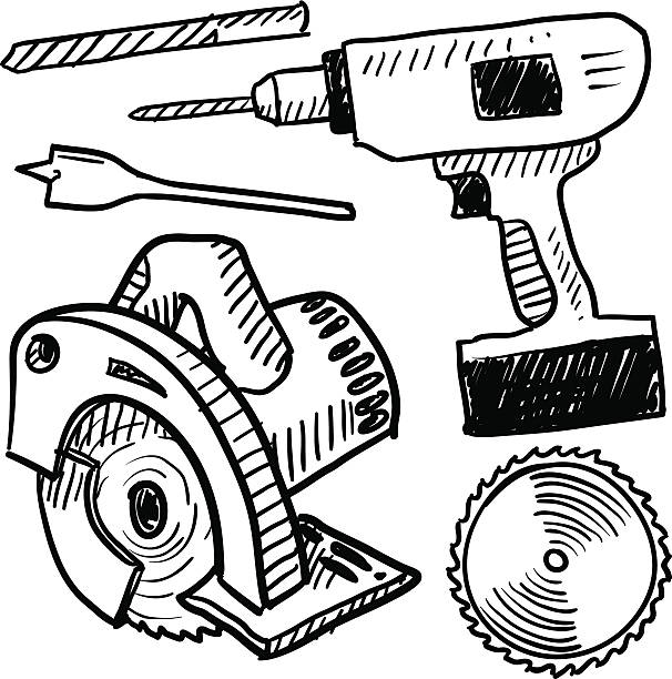 электроинструменты вектор эскиз - drill bit drill power tool isolated stock illustrations