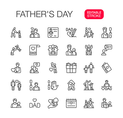 Father's Day thin line icons set. Editable Stroke. Vector illustration.