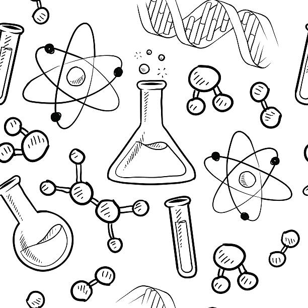 ilustraciones, imágenes clip art, dibujos animados e iconos de stock de sin costuras vector fondo de laboratorio de ciencia - chemical substance illustrations