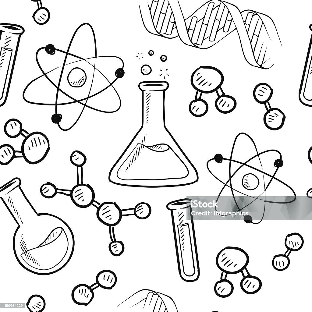 Seamless science lab vector background Doodle style seamless science or laborator background illustration in vector format. EPS10 file format with no transparency effects. Drawing - Art Product stock vector