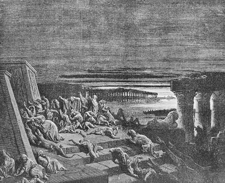 One of the executions - darkness in Egypt in the old book The Bible in Pictures, by G. Doreh, 1897