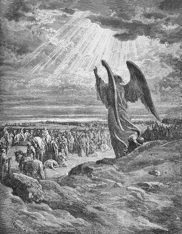 Appearance of an angel to Joshua in the old book The Bible in Pictures, by G. Doreh, 1897