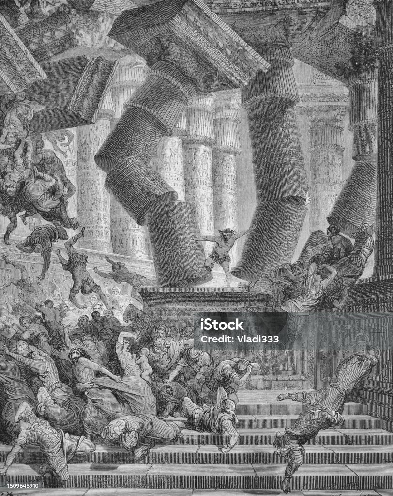 Samsons Death Under The Columns In The Old Book The Bible In Pictures ...