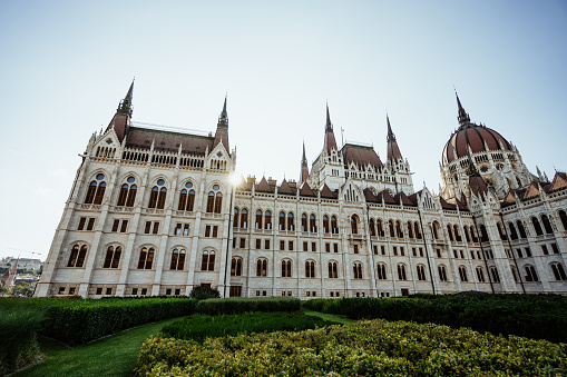 Hungarian parliament building in sunset