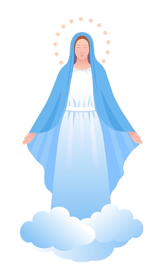 Vector illustration for the Christian community: Mother of God or Holy Mary Mother of God. Can be used to decorate the Assumption, Nativity or the Nativity of the Blessed Virgin Mary.