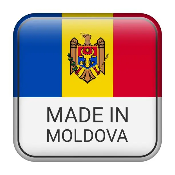 Vector illustration of Made in Moldova badge vector. Sticker with stars and national flag. Sign isolated on white background.