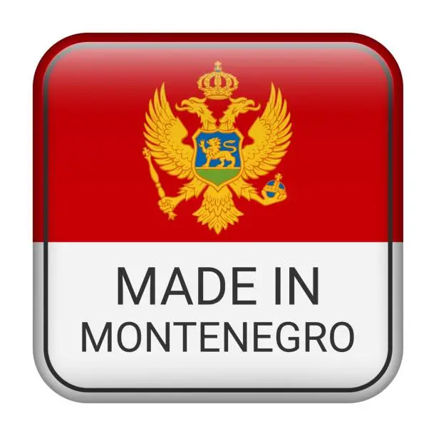 Vector illustration of Made in Montenegro badge vector. Sticker with stars and national flag. Sign isolated on white background.