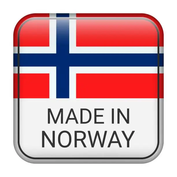 Vector illustration of Made in Norway badge vector. Sticker with stars and national flag. Sign isolated on white background.