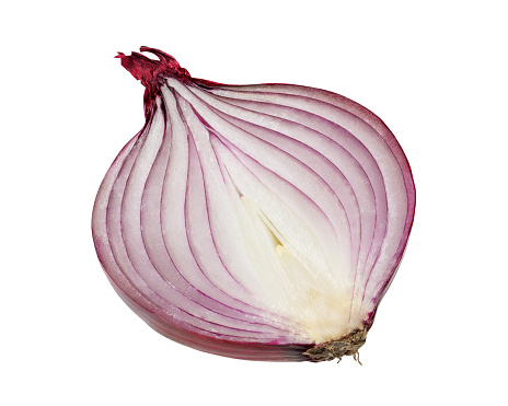 Fresh onion isolated on white background  with clipping pathHalved red onion isolated on white background  with clipping path