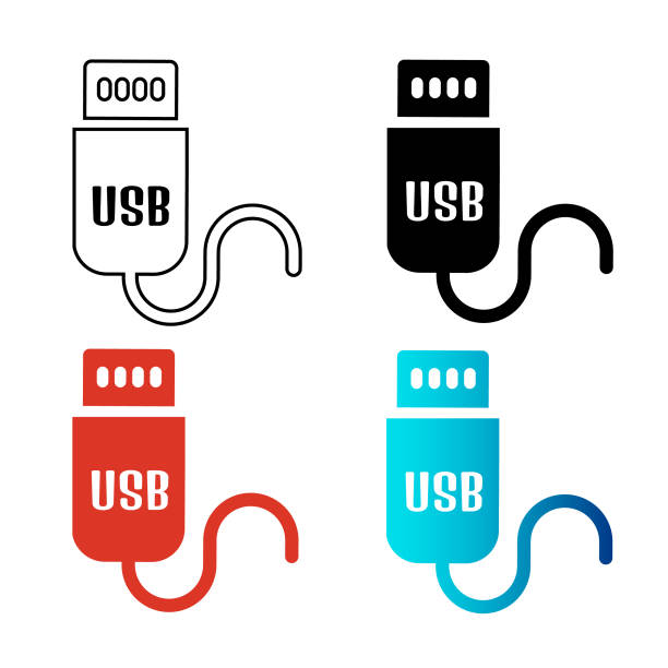 추상 usb 플래시 드라이브 실루엣 그림 - usb flash drive usb cable white background information medium stock illustrations