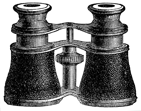 Galilean binoculars, made by James W. Queen & Company. Vintage etching circa 19th century.