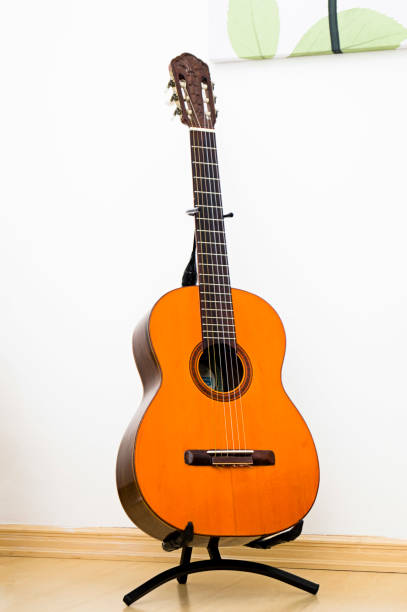istock Brazilian guitar for bossa nova music style, supported on stand, displayed indoors 1509793776