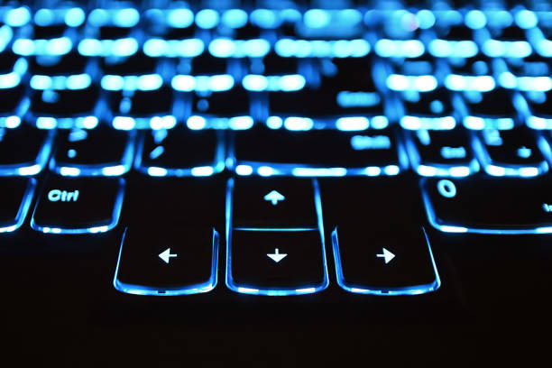 istock Closeup of laptop keyboard illumination, backlit keyboard 1509803821