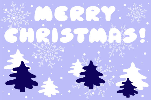 istock Merry Christmas greeting card with blue and white Christmas trees 1509829679