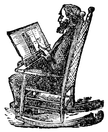 Common Sense easy chair, made by F. A. Sinclair. Vintage etching circa 19th century.