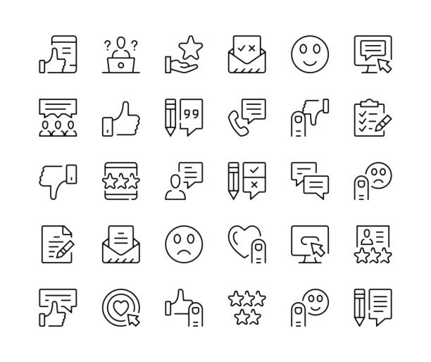 Customer feedback icons. Vector line icons set. User reviews, crm, comments, testimonials concepts. Black outline stroke symbols vector art illustration