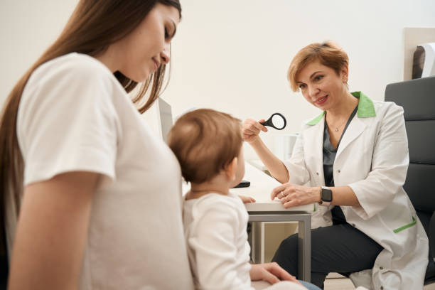 istock Qualified pediatric eye doctor checking child vision during primary consultation 1509855232