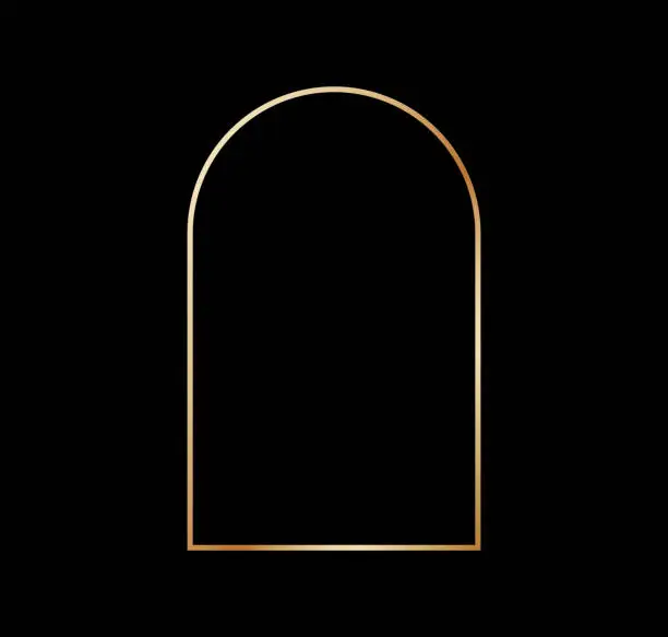 Vector illustration of Golden arc frame in art deco style. Luxury gold border for for wedding invitation. Thin line oval arch for invitation decoration. Vector illustration isolated on black background