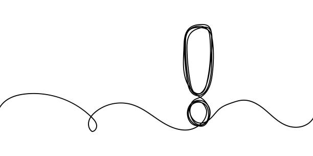 Line_exclamationMark_set Exclamation Mark Continuous Line Art Sign Drawing Point Single. Bold Exclamation Mark Vector Illustration: Grab Attention and Solve Problems. Best Vector Illustration Important Messages and Warnings pencil tip stock illustrations