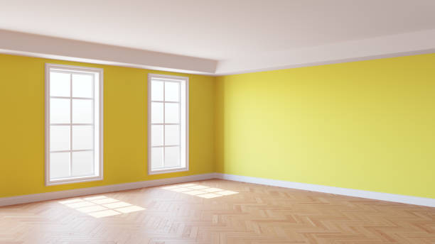 istock Room with Yellow Walls, Two Windows, White Ceiling and Cornice 1509995611