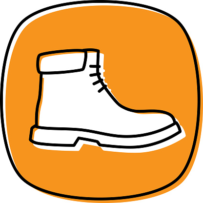 Vector illustration of a hand drawn work boot against an orange background.