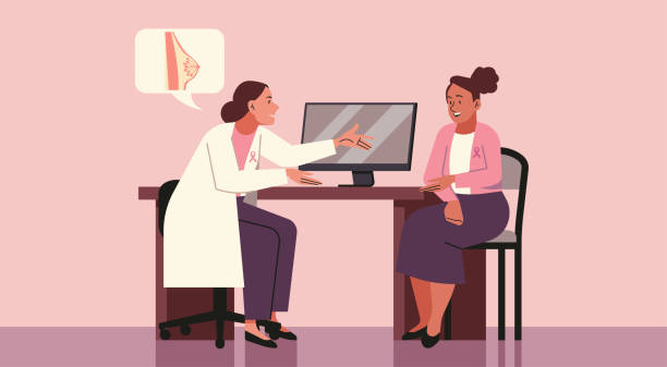 Female Oncologist Providing Diagnosis for Breast Cancer to Patient vector art illustration
