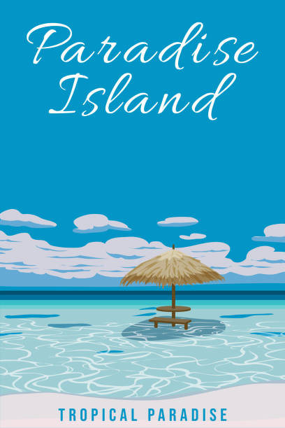 paradise island reiseplakat tropisches resort vintage - hawaii islands big island postcard summer stock-grafiken, -clipart, -cartoons und -symbole
