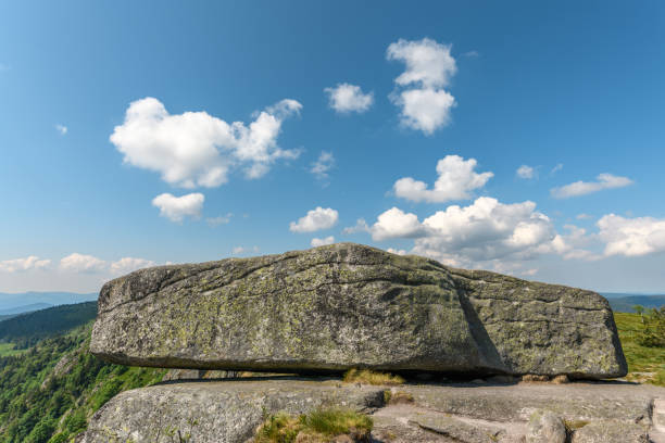 Granite rocks in the high Vosges in spring. Collectivite europeenne d'Alsace,Grand Est, France, Europe.