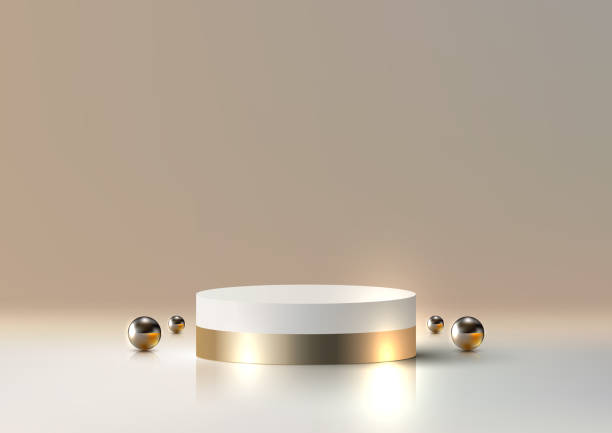istock Luxurious 3D Gold and White Color Podium for Product Display. Modern Interior Concept 1510148270