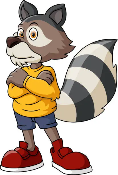 Vector illustration of Cute raccoon cartoon in clothes