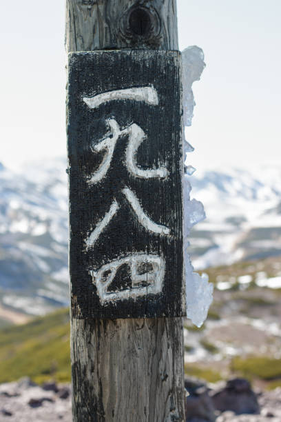 Japanese wooden mountain summit height marker