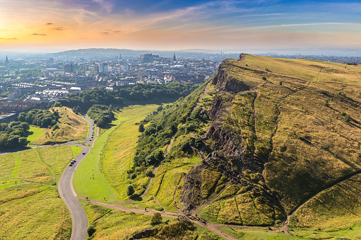 Cityscape of Edinburgh from Arthur's Seat in a beautiful summer day, Scotland, United Kingdom