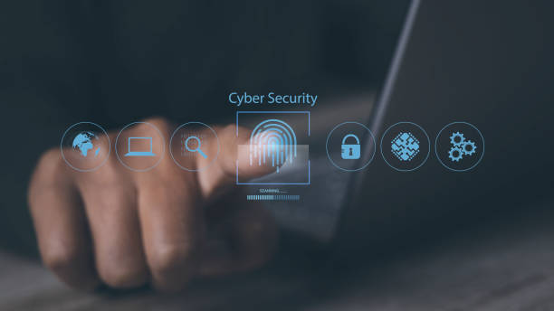 istock Businessman using laptop access scan fingerprint biometric identity and approval 1510380127