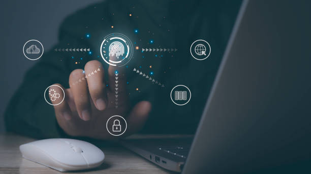 istock Businessman access scan fingerprint personal identity and authorization. 1510380142